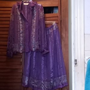 2 pc lightweight silk skirt set